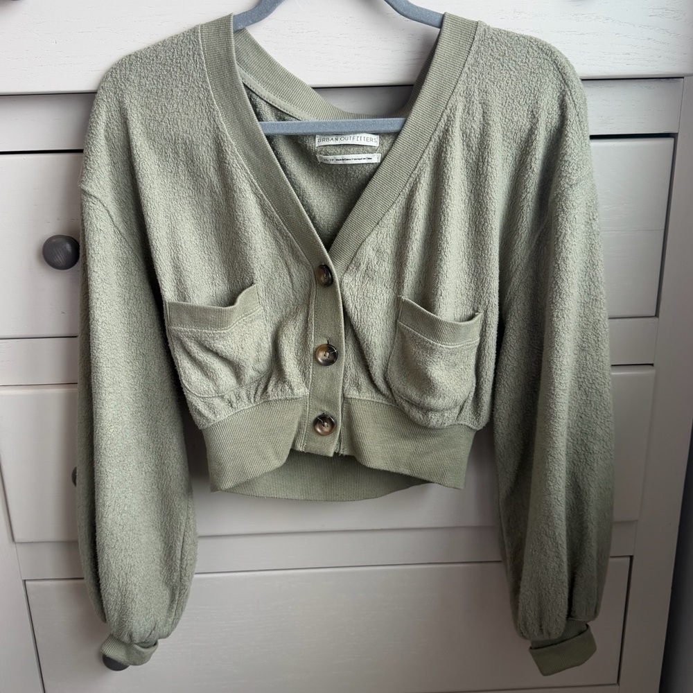 Urban Outfitters Green Cropped Cardigan with Button Front